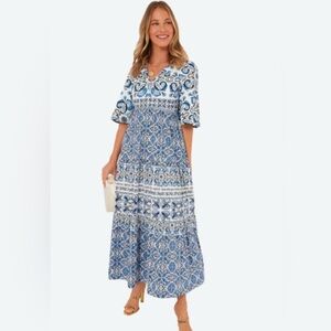 Tuckernuck Majolica Tile Blue White NWT Ginger Maxi Dress- XX